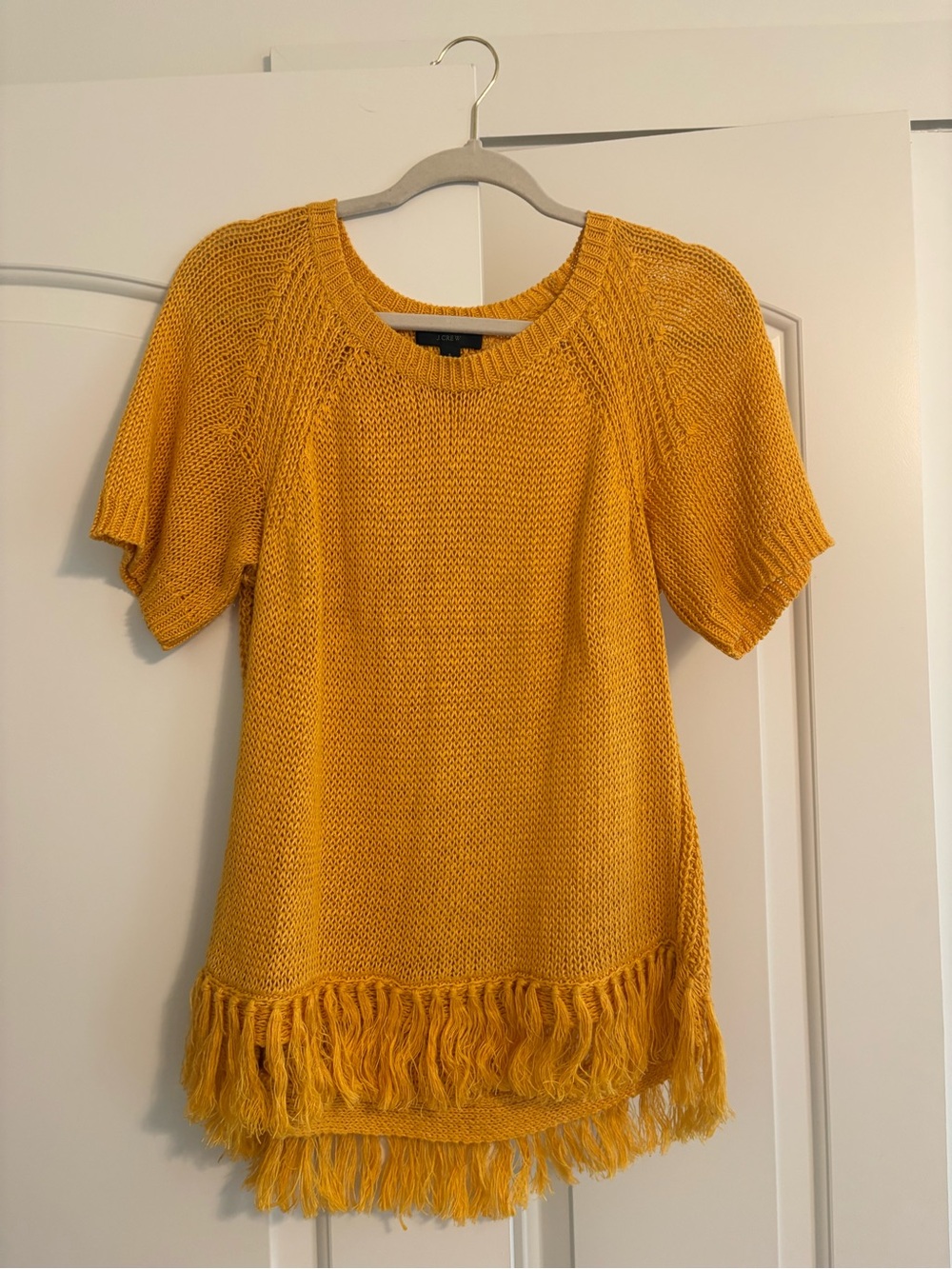 J. Crew Mustard Fringe Short-Sleeve Knit Top